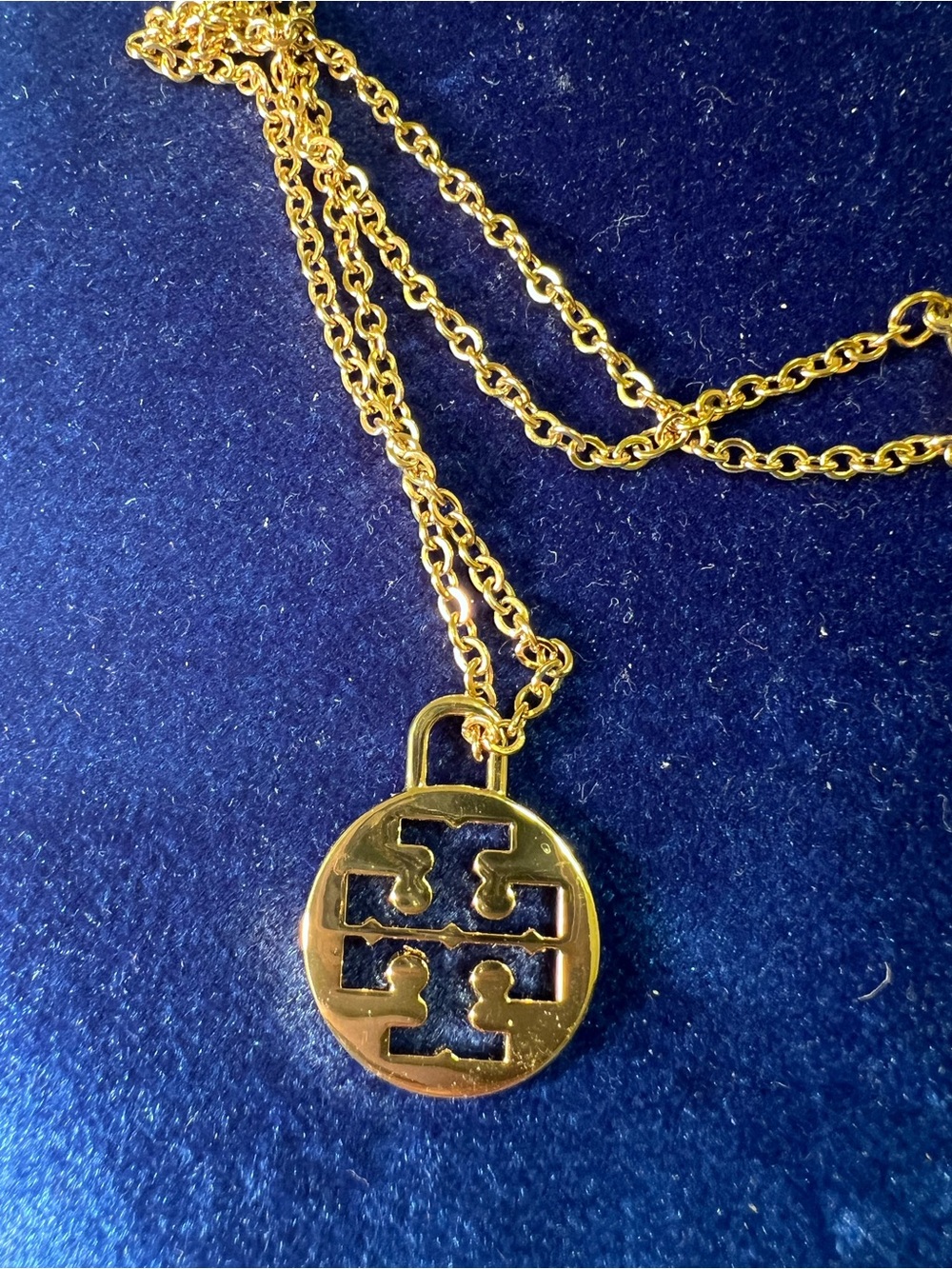 Tory Burch Gold Tone Logo Pendant with 16” Necklace - Women's Jewelry